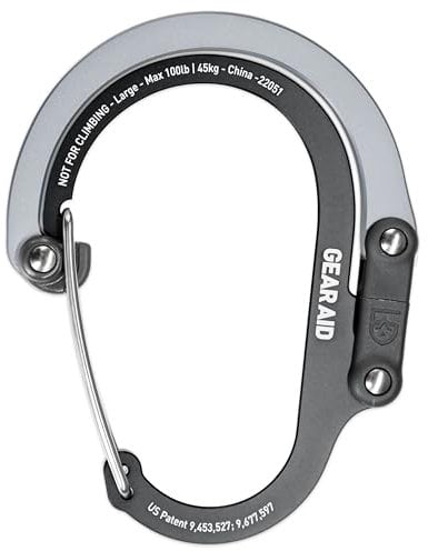 GEAR AID HEROCLIP Carabiner Clip and Hook (Large) for Camping, Backpack, Organization, and Garage, Black & Gray