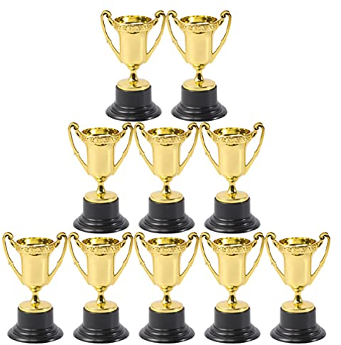 STOBOK Small Gold Award Trophy Cups 10pcs Mini Trophys for kids Winner Achievement Trophies for Party Favor Props Rewards Winning Prizes Competitions Football Soccer Baseball Award Ceremony