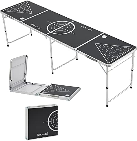 [en.casa] Bierpong Tisch Ibiza Beer Pong Tisch verstellbar und klappbar 240x60cm Schwarz