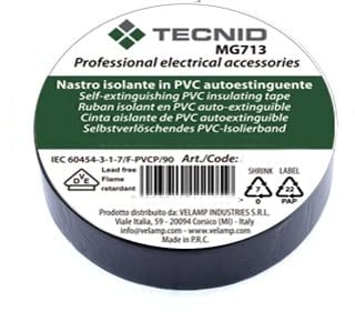 TECNID Nastro Isolante in PVC - 19mm x 25mt - Spessore 0,13mm – Impermeabile e resistente al calore – Colore nero