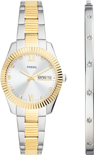 Fossil ES5253SET Scarlette Uhr mit Armreif Damenuhr Edelstahl Bicolor Datum