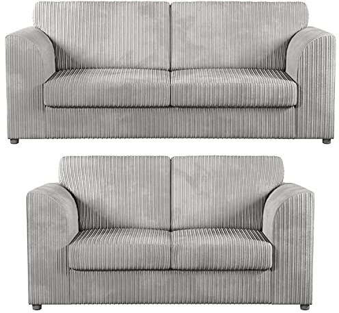 New Luxor Fullback Silver 3 + 2 Seater Sofa Suite | Soft Jumbo Cord Fabric Sofa Sets For Living Room Furniture (Silver, 3 + 2 Sofa Suite)