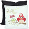 CreaDesign, Kinder Kissen 40x40 cm personalisiert mit Namen, Kinderzimmer Deko Kissen Kinder mit Füllung Federn, Motiv Eule, Rückenfarbe Schwarz