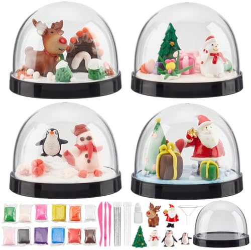 WEBEEDY DIY 4-Teiliges Weihnachts-Schneekugel-Bastelset Machen Sie Ihr Eigenes Schneekugel-Set Urlaubs-Bastelset DIY-Bastel-Aktivitäts-Sets Tolle Geschenke zu Weihnachten