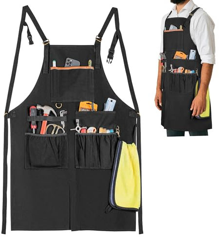 HODRANT Work Tool Apron, with Dual Shoulder Straps & Adjustable Buckle, Heavy-duty Canvas Woodworking Apron for Men & Women, Utility Apron for Carpenters, Mechanics, Artists, Crafters, Apron Only