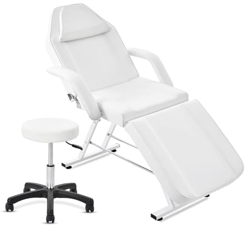 DELURA Tragbarer, Dreifach Faltbarer Kosmetikliege-Massagetisch, Verstellbarer Friseurstuhl, Starke Unterstützung, Weiß