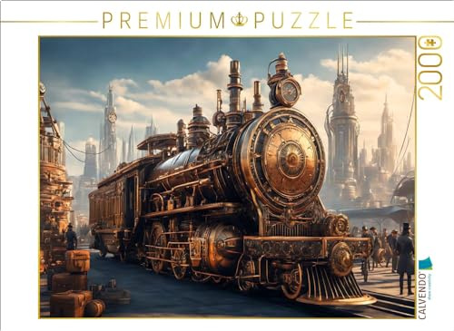 Puzzle · Dampflock im Bahnhof | Steampunk Maschinenwelt · 2000 Teile · Lege-Größe 90 × 67 cm · CALVENDO Puzzle