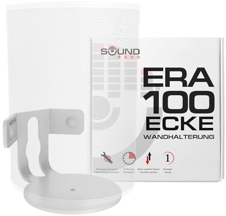 Sound bass ERA100 Support Mural d'angle – Profil Bas, Blanc, Simple (1 pièce), Complet avec Tout Le matériel de Montage Compatible avec Le Haut-Parleur Sonos Era 100