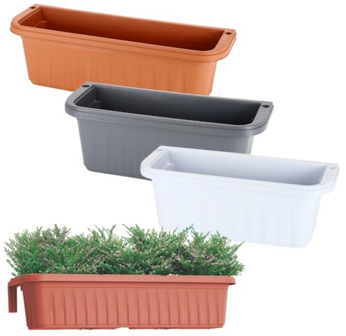 GarPet Blumenkasten Balkon Balkonkasten mit Halterung Pflanzkasten Balkonkasten mit Wasserspeicher Blumenkasten Balkongeländer Geländerkasten ohne Bohren Terracotta 60 cm