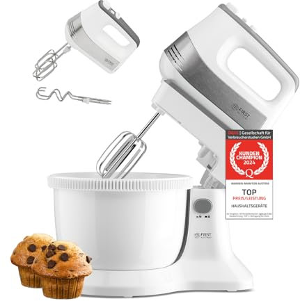 TZS First Austria 2 in 1 Handmixer und Standmixer | 3,4L | Automatikantrieb | 500W | 5 Geschwindigkeiten | Turbofunktion | mit Knethaken + Rührbesen