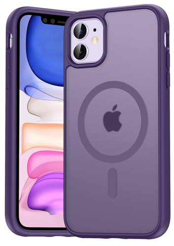 Natiiozie Magnetica Cover per iPhone 11 Compatibile con MagSafe Custodia Traslucida Opaca Posteriore, Antiurto Anti-impronta Resistente ai Graffi Protettiva Case Viola intenso