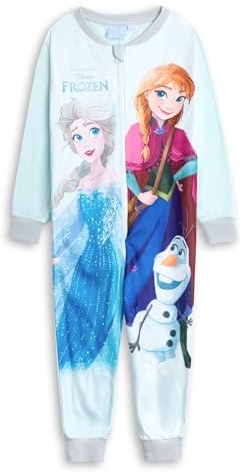 Disney Frozen Girls Light Blue Onesie | Zip-Up Microfleece Sleepwear with Elsa, Anna & Olaf | Comfortable Loungewear for Bedtime | Kids Nightwear for Home Merch - 5-6 Years