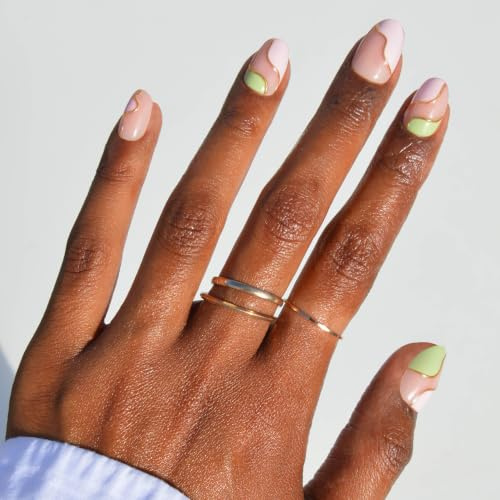 Glamnetic Press On Nails - Short Oval, Glossy Fake Nails 30 Pc Full Kit | Raised gold foil pink press on nails. Hand-art luxury glue-on set in 15 sizes. chip-resistant, up to 2 weeks wear