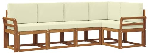 vidaXL Sofa Set mit Kissen 5 pcs Natur und Creme, Gartenlounge, modernes Outdoor-Sofa, sectionale Möbel, langlebiges Patioset, Bequeme Terrassen-Sitzgelegenheit