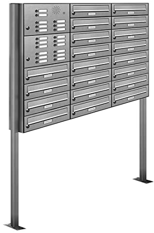 AL Briefkastensysteme 20er Edelstahl Standbriefkasten mit Klingel rostfrei als 20 Fach Briefkastenanlage in Postkasten Briefkasten Design modern