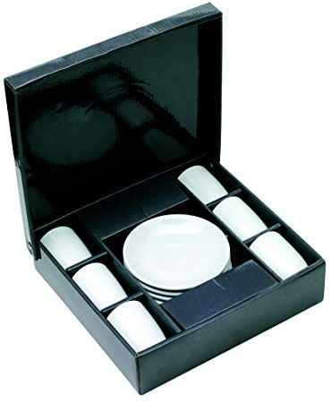 noTrash2003 Lot de 6 tasses à expresso en porcelaine pour café et expresso avec assiettes, emballées dans un emballage cadeau
