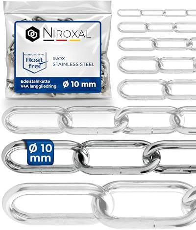 50cm = 0,5 Meter 10mm starke Edelstahl Ketten Meterware V4A Eisenkette langgliedrig am Stück A4 Absperrkette DIN5685 Stahlkette DIN763 rostfreie Metallkette Kette Edelstahl 0,5m