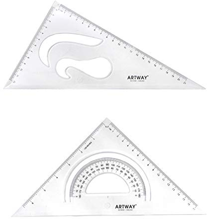 Artway - Set mit 2 Zeichendreiecken - aus Kunststoff - 45- und 60-Grad-Winkel - Einzeln, einfarbig, Einzelbett