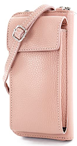 modamoda de P06 Damen Leder Umhängetasche Geldbörse Handytasche 6,5 Zoll handmade in Italy, Farbe:Rosabeige dunkel