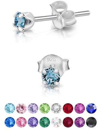 Orecchini Azzurri Donna - Punto Luce Argento 925 con Cristallo Acquamarina 3 mm - Brillantini - Colorati - Acquamarina