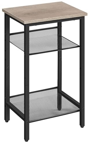 HOOBRO Beistelltisch, Telefontisch mit 2 verstellbaren Gitterablagen 38 x 28 x 74 cm, Sofatisch, Kaffeetisch, Industrie-Design, Grau-Schwarz EBG01DH01G1