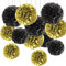 CC wonderland zone 12Pcs Black Gold Hanging Tissue Paper Pom Poms Decorations for Party Ceiling Wall Tissue Flowers Decorations