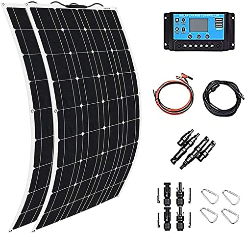 UIBAO Kit Placa Solar Portatil 400w 18v Sistema De Energía Solar 2 Paneles Solares Flexible De 200w + Controlador De Carga Solar De 40A para Techo,Camping,RV