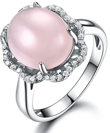 ZLING Natural Rose Quartz Rings Solid Real 925 Sterling Silver Jewelry Pink Gemstone Rings For Women Wedding Gifts Fine Jewelry
