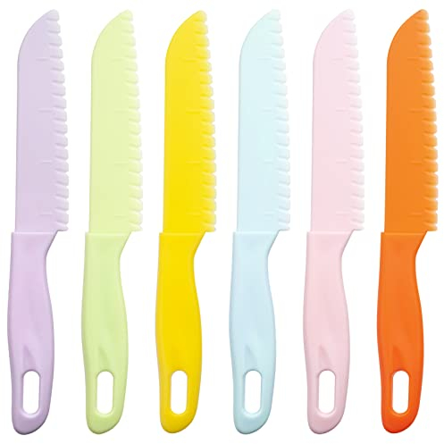 FACATH 6-Piece Plastic Kid’s Kitchen Knife Set - Safe Nylon Tool for Baking, Fruit, Bread, Cake, Lettuce, and Salad