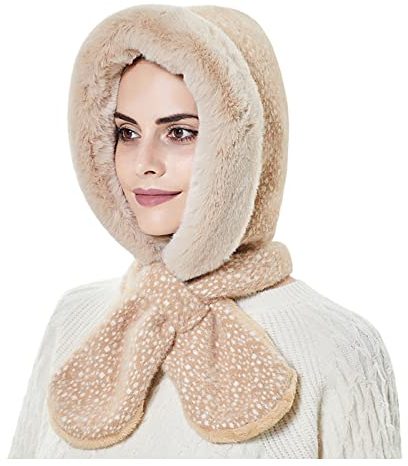 Baumwollhut Fleecemütze Strickmützen für Damen, Winddichter Mütze Schal 2 in 1, Warme Winter Mütze, Frauen Flanell Mütze Schal Set, Winter dicke Skimütze Cycling Mütze Ohrschutz Mütze Kälteschutz Mütz