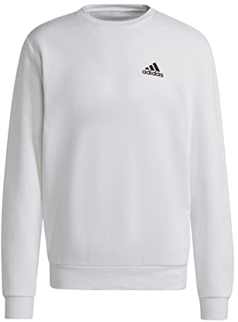 adidas Feelcozy Essentials Fleece Sweatshirt, Felpa Uomo, White/Black, M