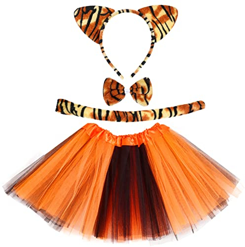 baotongle Kinder Tiger Kostüm Set Stirnband Schwanz Fliege Tutu Rock Tier Fancy Costume Kit Zubehör für Halloween Tier Cosplay Geburtstag Bühnenleistung