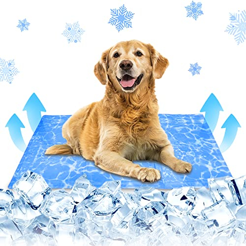 Idota Kühlmatte für Hunde, 90x50cm Hundekühlmatte Selbstkühlend Ungiftiges Gel Kühlkissen Katze Wasserdicht und Reißfest Kühldecke für Menschen & Haustiere für Zuhause/Outdoor - Wasser kräuseln