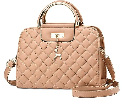 DIRRONA Damen Mode Umhängetasche Casual Reisen Crossbody Bag Pu Leder Party Arbeiten Dating Handtasche Shopper Umhängetasche Schultertasche Für Frauen Mit Niedlich Hirschanhänger Khaki