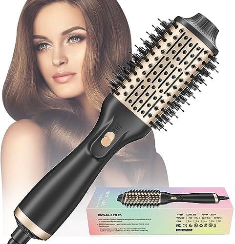 Bizcasa Cepillo Secador de Pelo 1200W,4en1 One-Step Multifuncional Iónico Negativos Cepillo de Aire Caliente Salon One-Step Secador y Voluminizador,3 Temperaturas y 2 Velociades(negro)