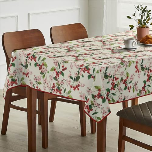 Tischdecke Stoff abwaschbar Tischtuch Tafeldecke pflegeleicht Lotuseffekt schmutz- & wasserabweisend für Indoor Outdoor Tischdecke 120x140cm mit Saum (Eingefasst) Kirsche