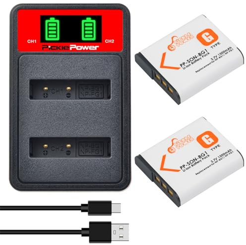 Pickle Power 2 x 1500 mAh NP-BG1 batteria con caricatore LCD Dual per Sony Cyber-Shot DSC-W120 W150 W220 DSC-H3 H7 DSC-H9 DSC-H10 DSC-H20 DSC-H50 DSC-H55 DSC-H70 DSC-HX5V