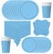 POPOYU Juego de 69 piezas de vajilla de papel para fiesta, color azul bebé, platos de papel para fiesta, mantel, tazas y servilletas, juego de vajilla para niños, cumpleaños, Pascua, baby shower, día
