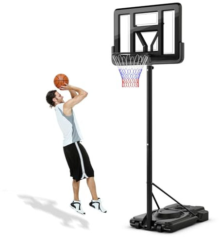 GOPLUS Panier de Basket Extérieur, Réglable en Hauteur 230-305cm avec Base Remplissable, Panneau Incassable, Roues, Rangement pour Ballon, Panier de Basket Portable pour Adultes