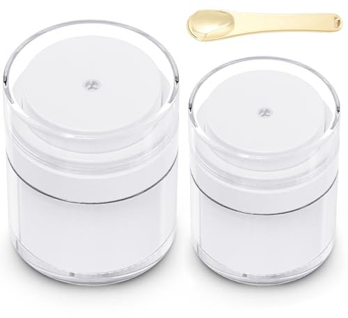 2 Pack Airless Pump Jars, 1/1.7oz Cream & Moisturizer Containers with Airless Pump Dispenser, Travel Size for Toiletries & Foundation
