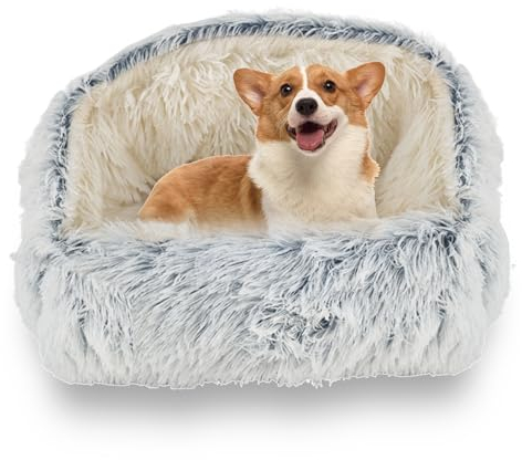 HaiTaoSy Hundehöhle, Kuschelhöhle für Kleine Hunde/Katzen, Warm und Weich, Flauschiges Hundebett mit Dach, Rutschfestes hundekörbchen Waschbar, (S) 50cm