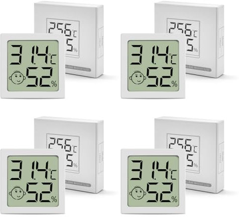 Lot Thermometre Interieur Maison, Mini LCD Digital Thermomètre, Hygromètre d'intérieur Mural Petit pour Chambre Bébé, Chambre à Coucher, Salon et Cuisine, 4 Pièces
