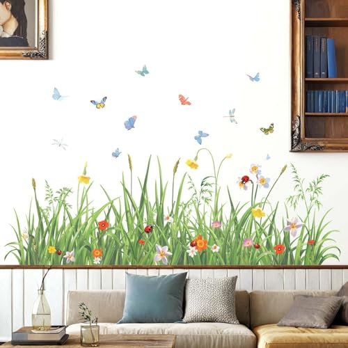 Grünes Gras Blumen Wandabziehbilder