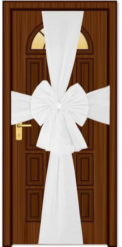 SHATCHI Pack of 2 Christmas Door Bow – White 7.5m Diamante Giant Bow Door Cover - Front Door Decorations for Xmas Wedding, Baby Shower Outside Home Decor
