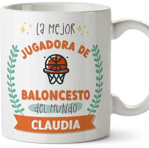 MUGFFINS Tazas Personalizadas para JUGADORA DE BALONCESTO mujer - En Español - Mejor del mundo - Con dibujo - 11 oz / 330 ml - Regalo Personalizable original y divertido