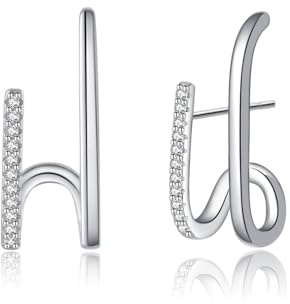 Reffeer 925 Sterling Silver CZ Crawler Earrings Cuff for Women Teens Wrap Stud Earrings Post Earrings