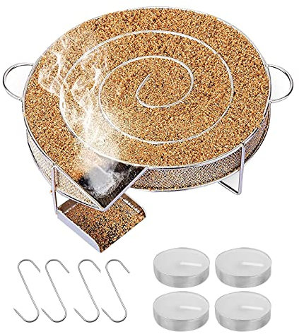 YHNDECO Generador de humo frío redondo para horno de ahumar, acero inoxidable premium, caracol para ahumar en frío, con 4 ganchos y 4 velas, adecuado para todos los dispositivos de ahumar barbacoa