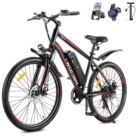 TWOFISH Electric Bike for Adults, 250W Motor E Bike with 36V 15Ah Battery, 100KM Max Range, 7-Speed Electric Mountain Bicycle with LED Display, Disc Brakes, Cruise Control, TF-1 (Black-Red)