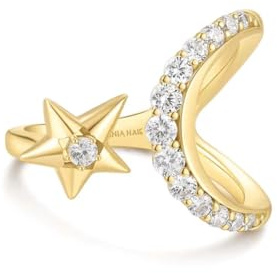 ANIA HAIE offener Damen Ring MELODIC POET Sparkling Moon and Star aus 925 Sterling Silber, Mond und Stern besetzt mit 14 Zirkonia, inkl. Geschenkverpackung