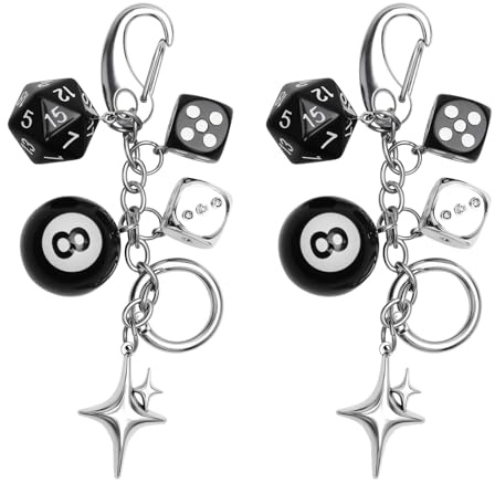 TNSLAND 2pcs Schlüsselanhänger 8 Ball Würfel Keychain Taschenanhänger bag Charms set mit Billiard Kugel Würfel Lucky Charm Bagschlüsselanhänger Billardkugel Accessories für Rucksack Tasche Unisex Gift